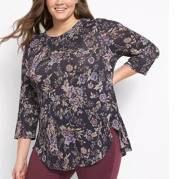 Lane Bryant Tulip-Hem Sweater Tunic Womens Size 14/16 Muted Black Multicolor Top - Picture 1 of 9